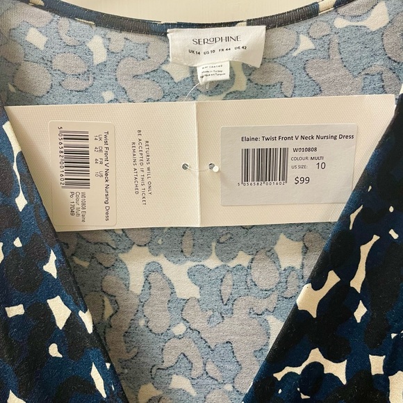 Seraphine Blue Twist Front V-Neck Nursing Dress  Size 10 - Picture 5 of 11